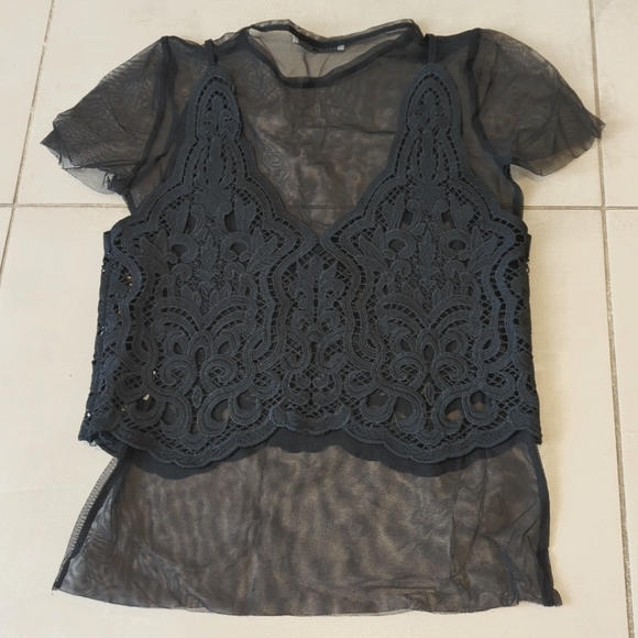 3/$20 Zara Sheer Lace Crop Top - Picture 3 of 3